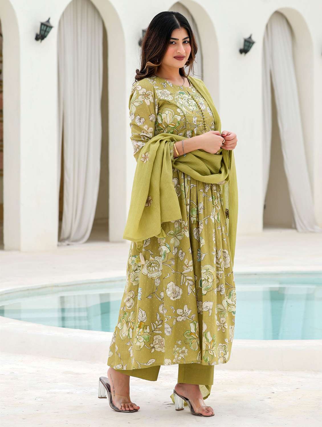 women embroidered three quarter sleeve kurta pant with dupatta set - 22178531 -  Standard Image - 2