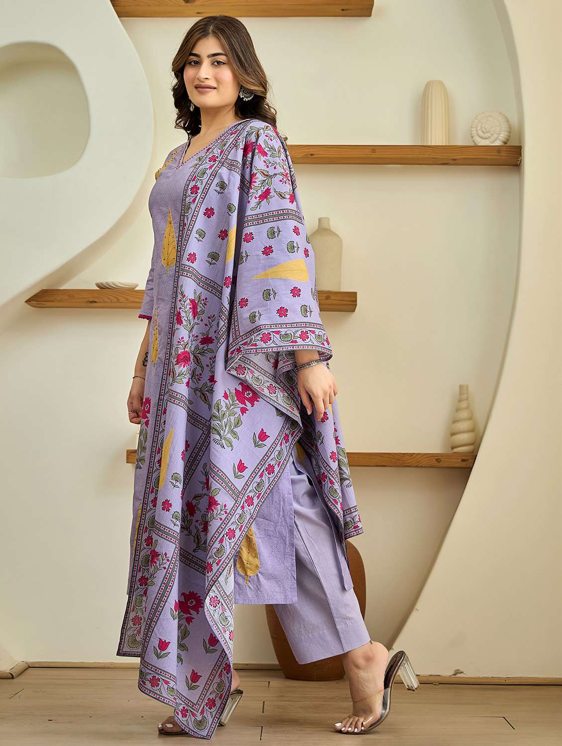 women embroidered three quarter sleeve kurta pant with dupatta set - 22178538 -  Standard Image - 2