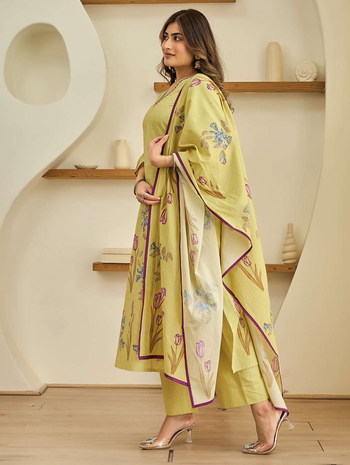 women embroidered three quarter sleeve kurta pant with dupatta set - 22178546 -  Standard Image - 2