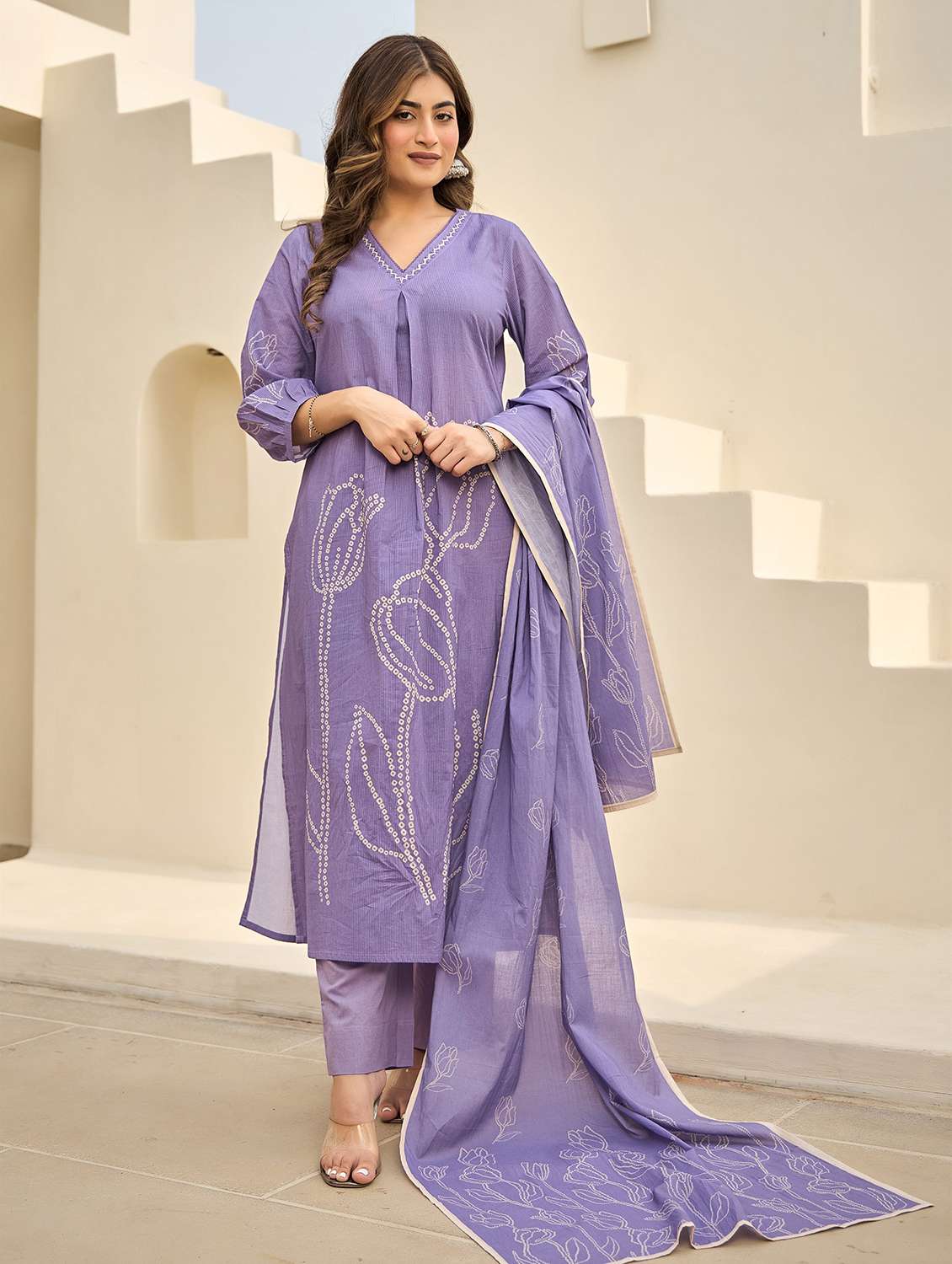 women printed three quarter sleeve kurta pant with dupatta set - 22178552 -  Standard Image - 2