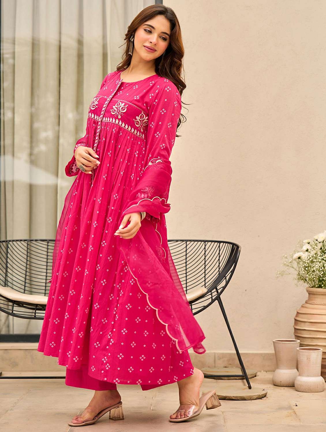women solid with work long sleeve kurta pant with dupatta set - 22178559 -  Standard Image - 2