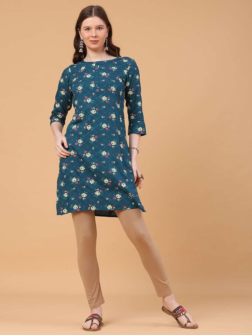 Women Floral Printed Three Quarter Sleeve Straight Kurta - 22178637 -  Standard Image - 2
