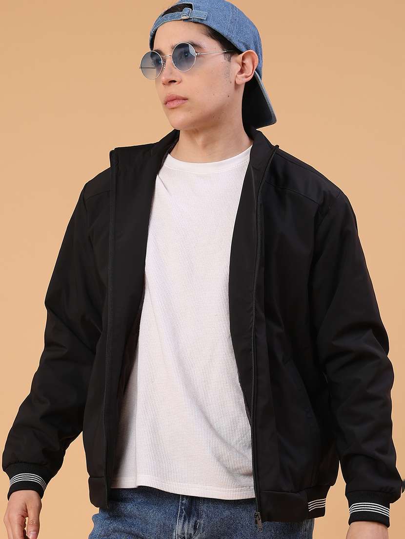 men solid long sleeve lightweight bomber jacket