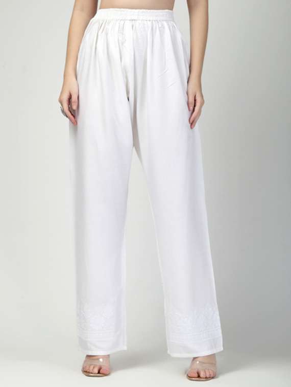 women white solid high rise straight palazzo