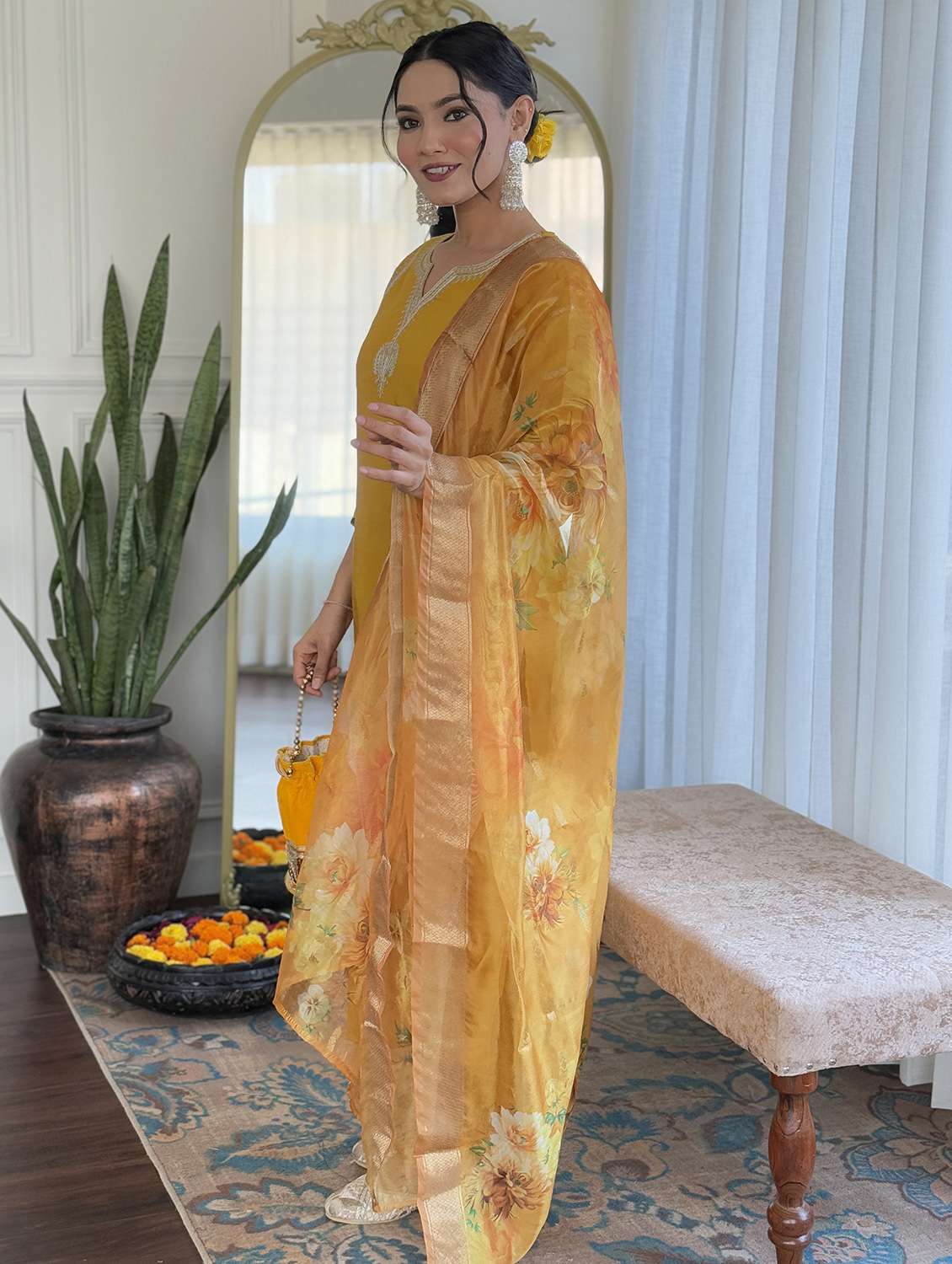 women embroidered three quarter sleeve kurta pant with dupatta set - 22178758 -  Standard Image - 2