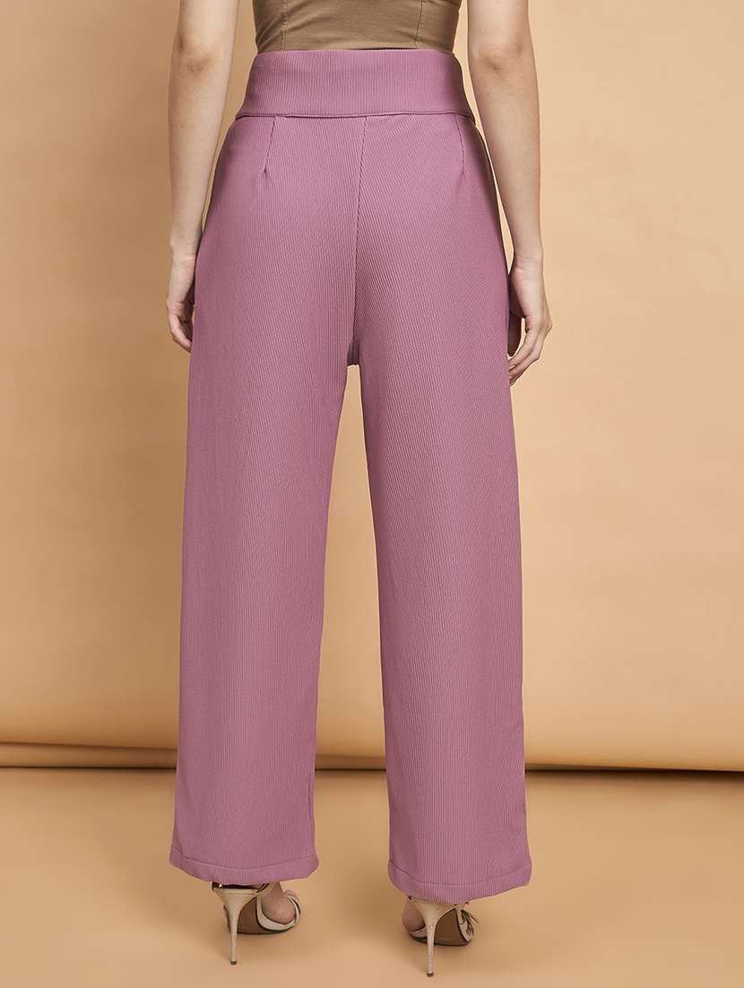 women solid high rise wide leg trouser - 22178965 -  Standard Image - 2