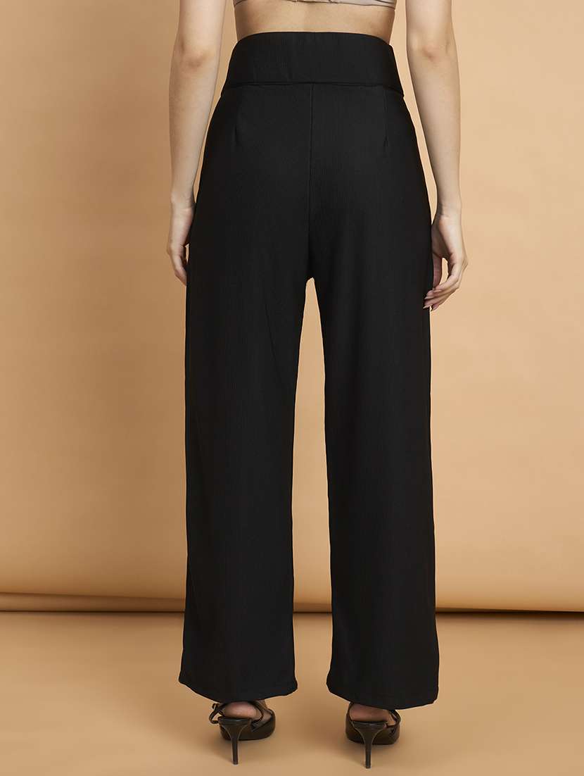 women solid high rise wide leg trouser - 22178966 -  Standard Image - 2