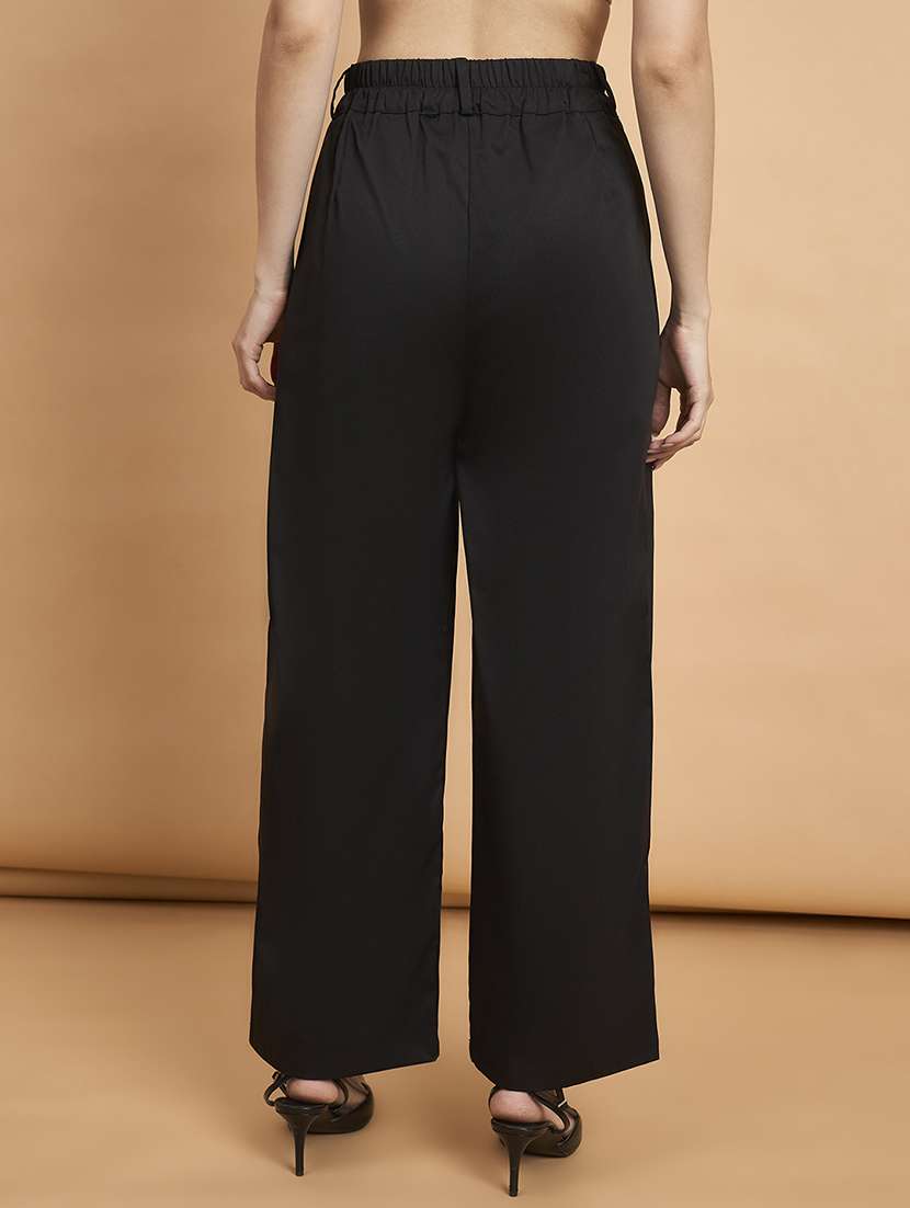 women solid high rise wide leg trouser - 22178968 -  Standard Image - 2