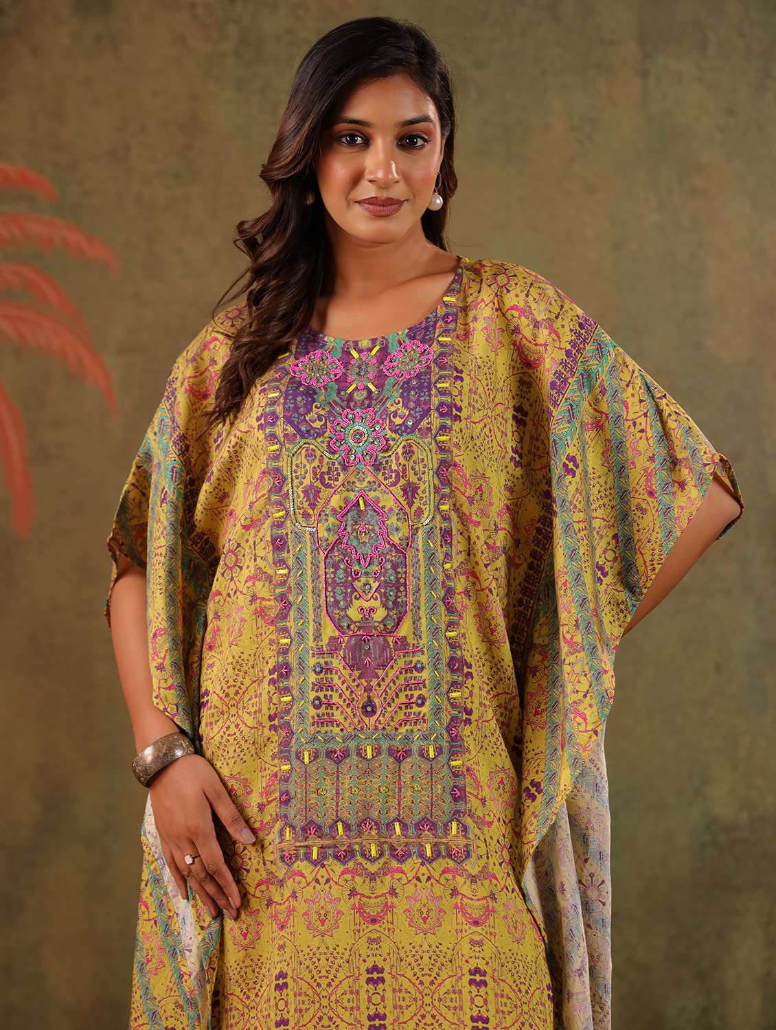 women printed kimono sleeve kaftan kurta with pant set - 22179004 -  Standard Image - 7