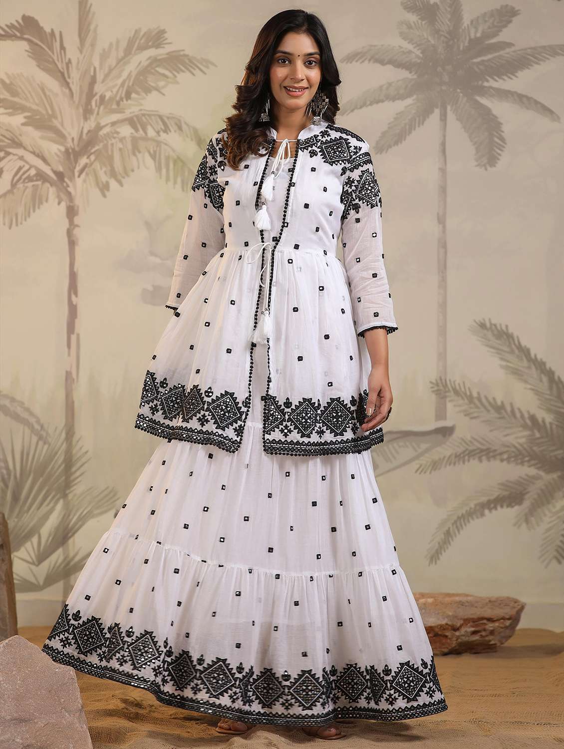 women solid with work three quarter sleeve tiered ethnic dress - 22179006 -  Standard Image - 2