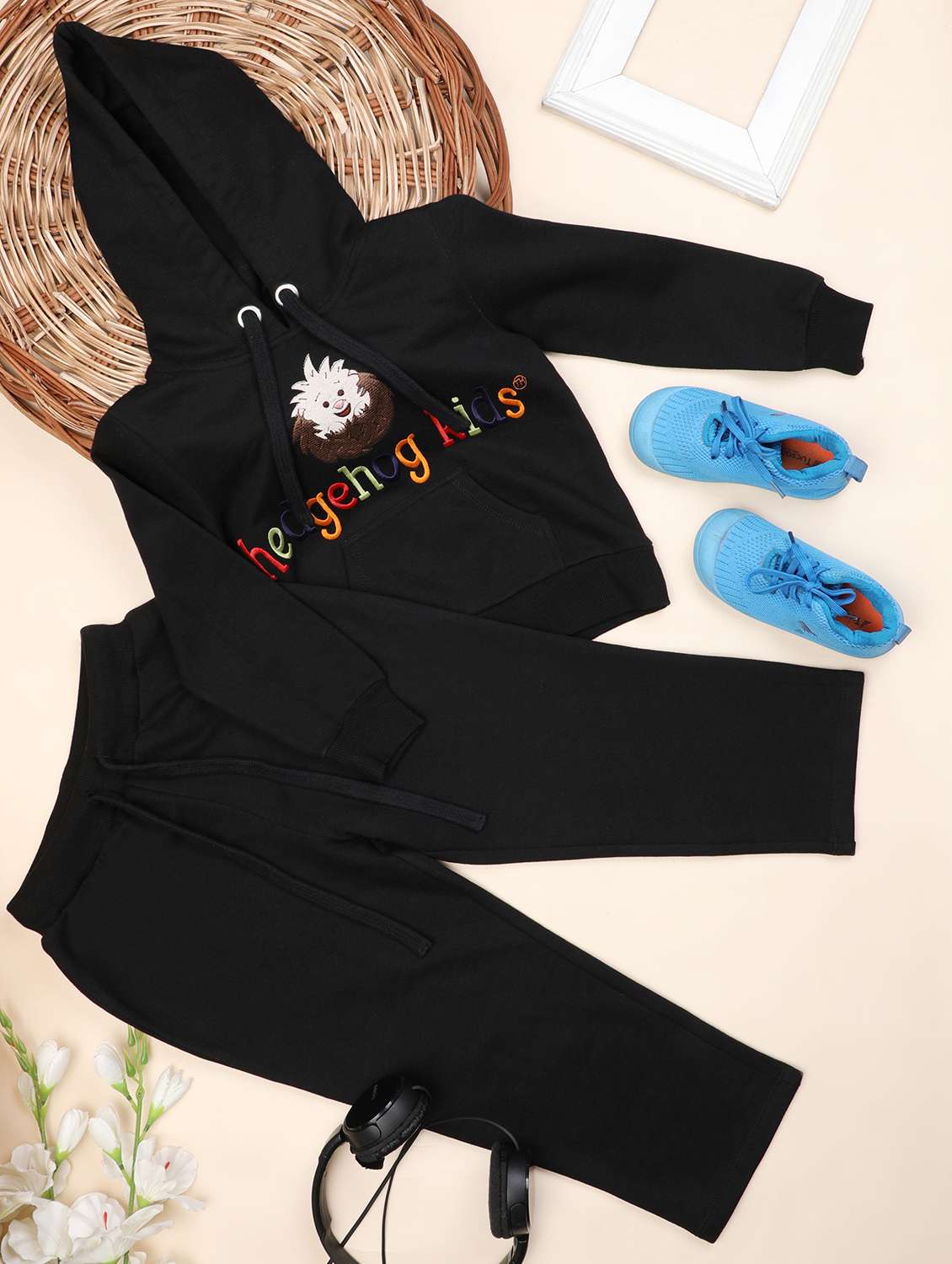 boys printed hooded full length set