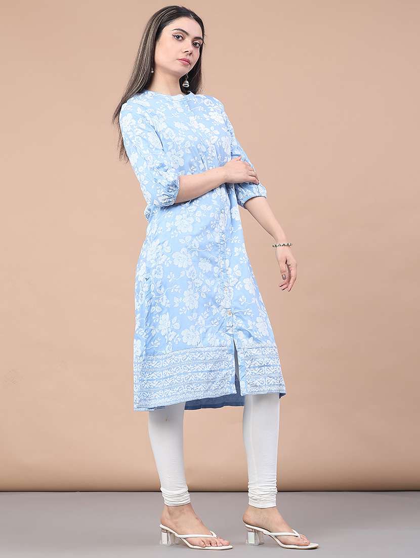 women floral three quarter sleeve a-line kurta  - 22179747 -  Standard Image - 2