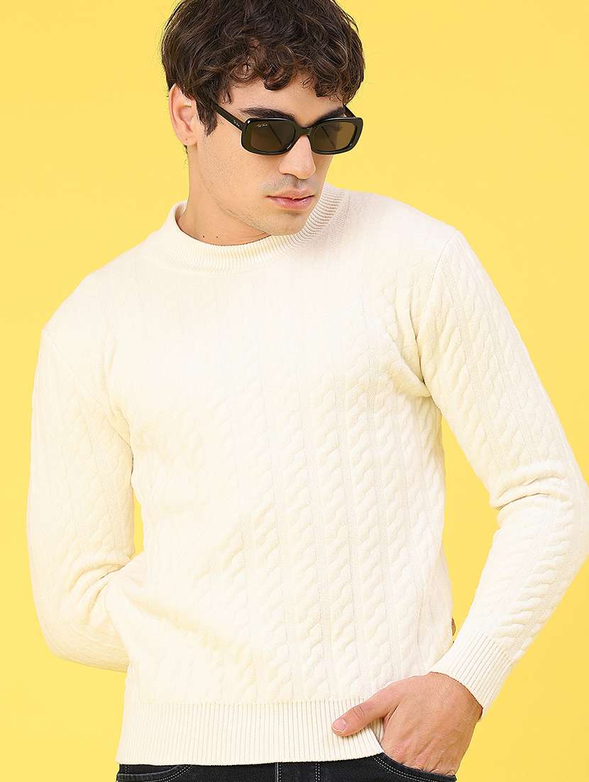 men self design long sleeve regular fit pullover 