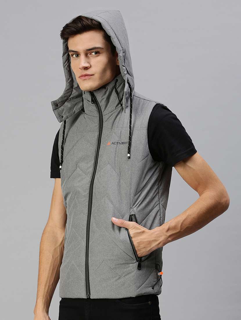 men solid sleeveless regular fit puffer jacket - 22179920 -  Standard Image - 2
