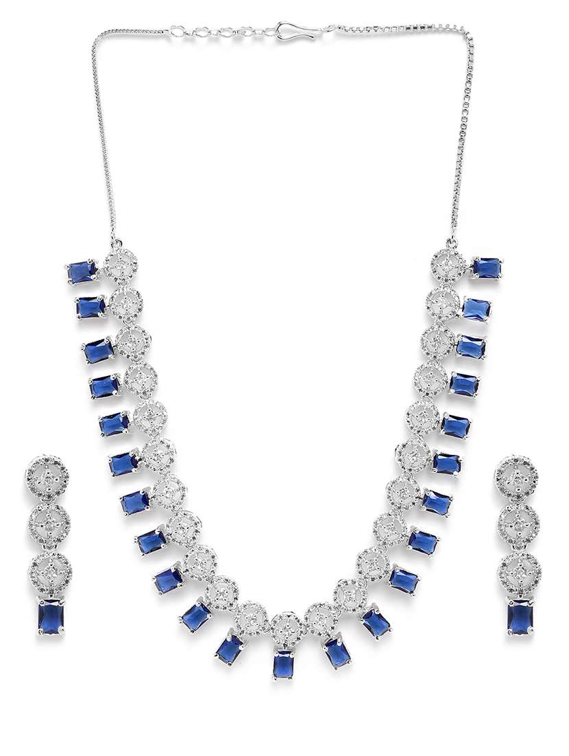 silver plated blue square ad necklace set - 22180006 -  Standard Image - 2