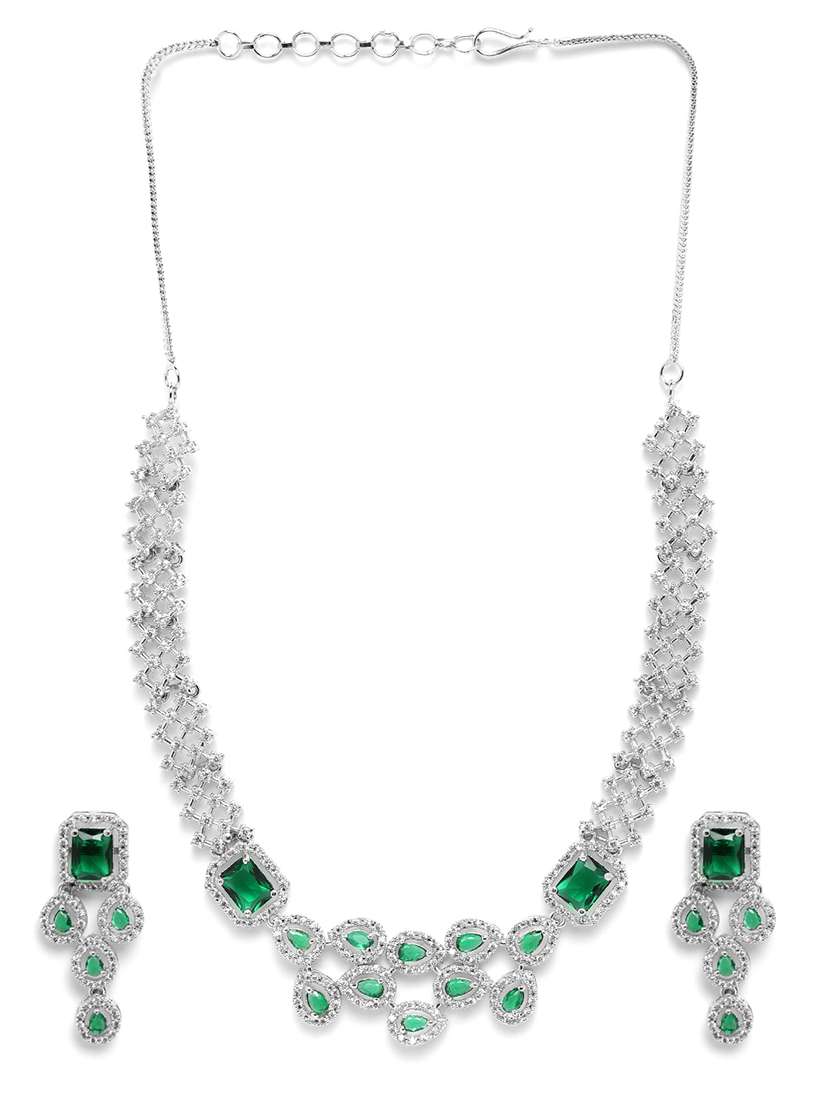 green ad studded leaf necklace set - 22180010 -  Standard Image - 2