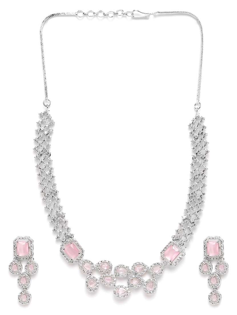 pink ad studded leaf necklace set - 22180011 -  Standard Image - 2