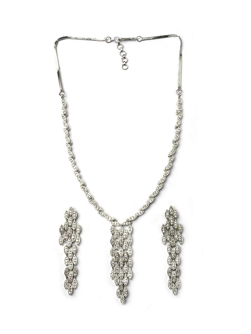 handcrafted silver plated cz necklace set - 22180020 -  Standard Image - 2