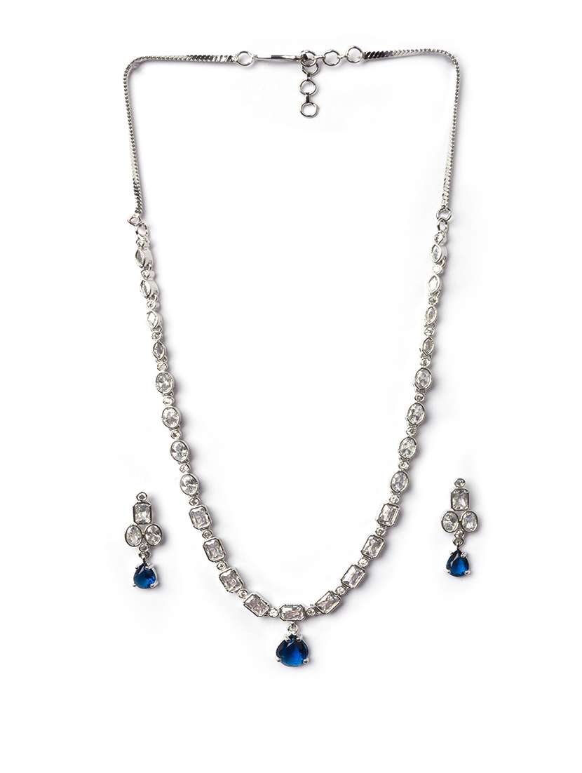 trendy silver plated blue american diamond necklace set - 22180021 -  Standard Image - 2