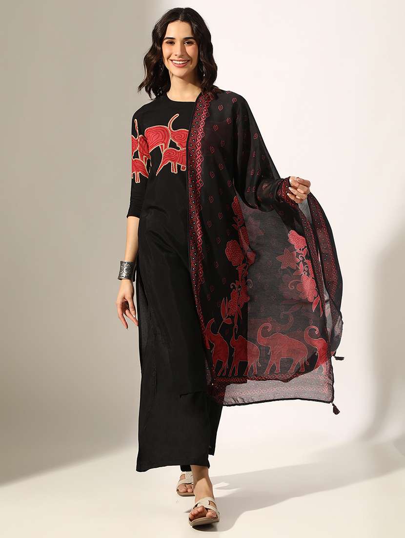 Women Printed Three Quarter Sleeve Kurta Pant With Dupatta Set - 22180037 -  Standard Image - 2
