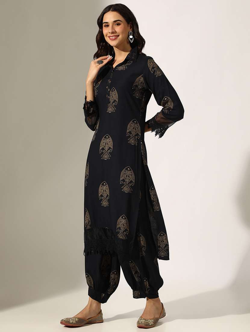 women printed three quarter sleeve kurta salwar set - 22180039 -  Standard Image - 2