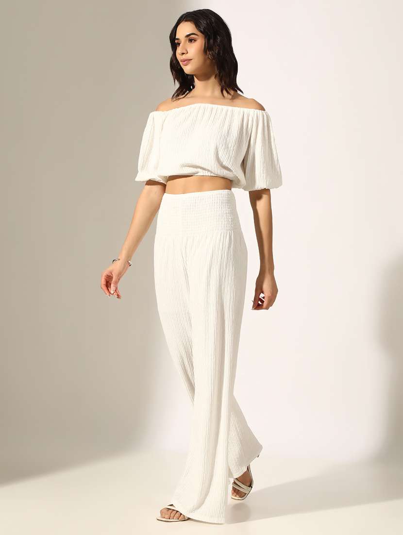 women solid top and trouser co-ord set - 22180042 -  Standard Image - 2