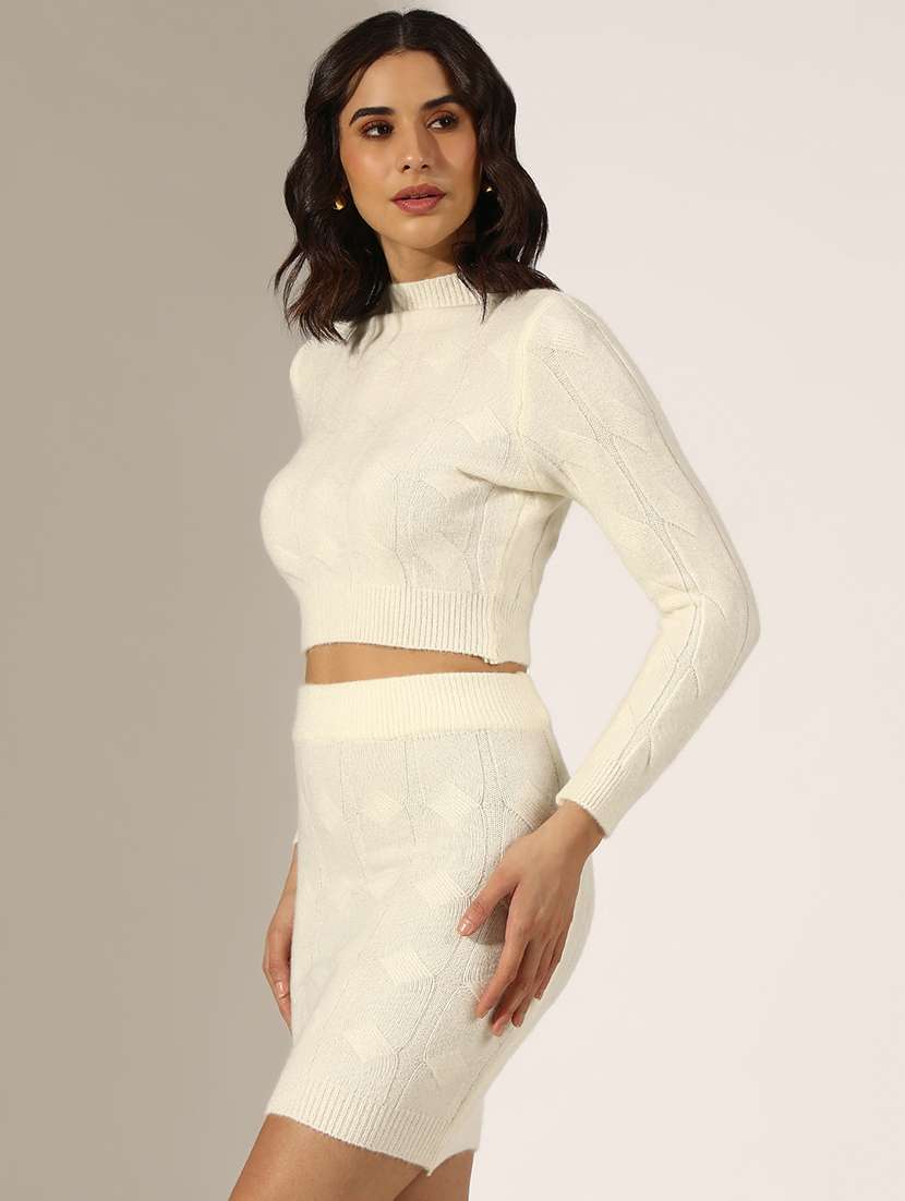 women solid top and skirt co-ord set - 22180045 -  Standard Image - 2