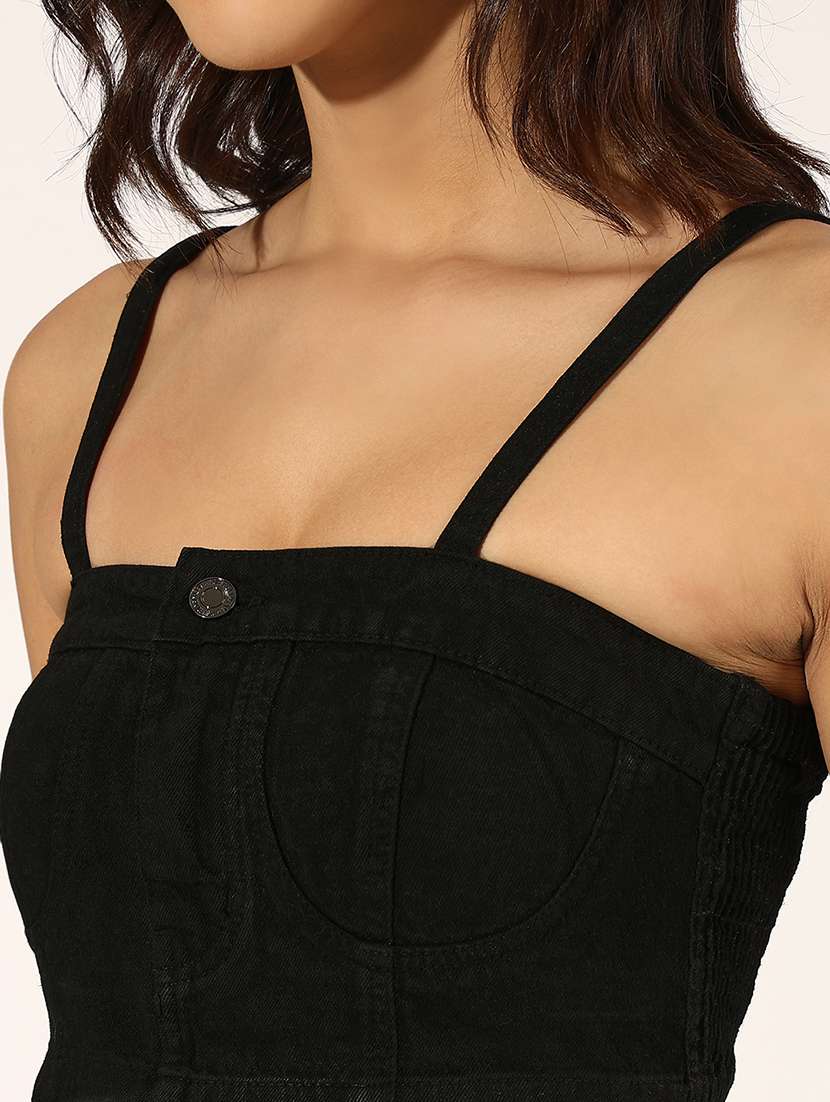 women solid denim top and trouser co-ord set - 22180046 -  Standard Image - 7