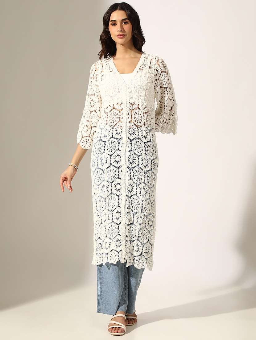 women self designed bell sleeve regular shrug