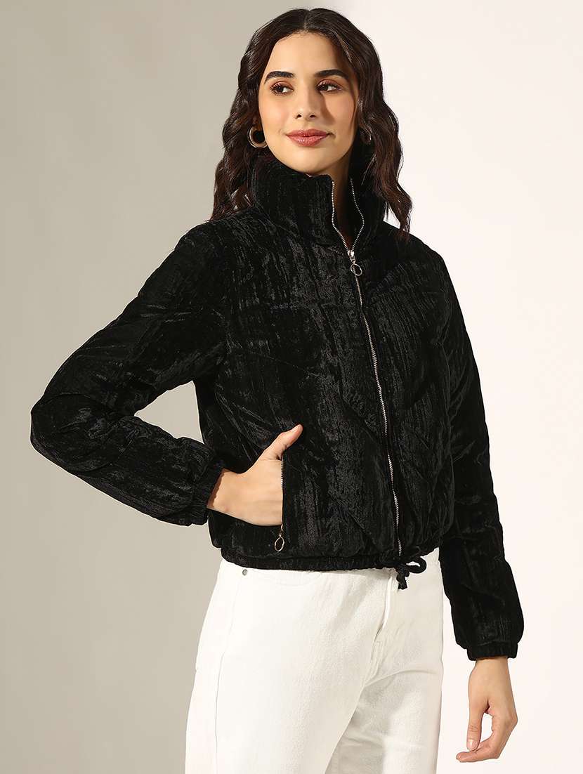 women solid long sleeve quilted jacket - 22180063 -  Standard Image - 2