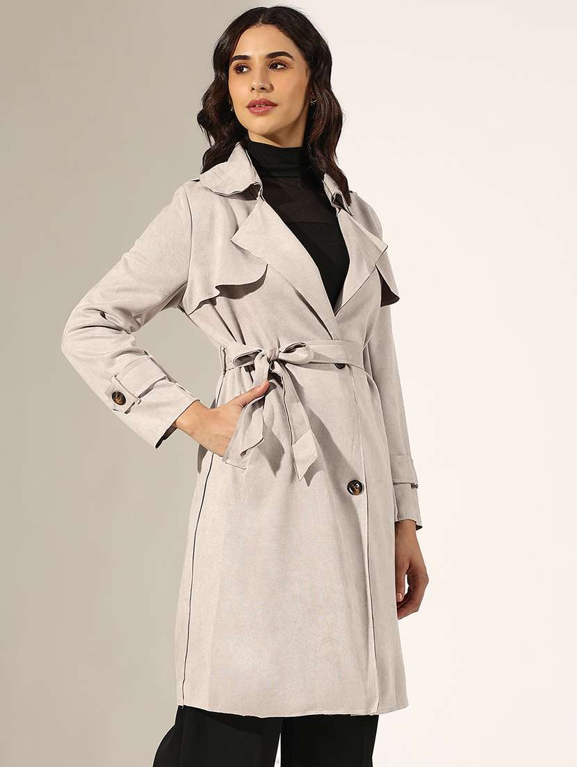 women solid long sleeve trench coat - 22180066 -  Standard Image - 2