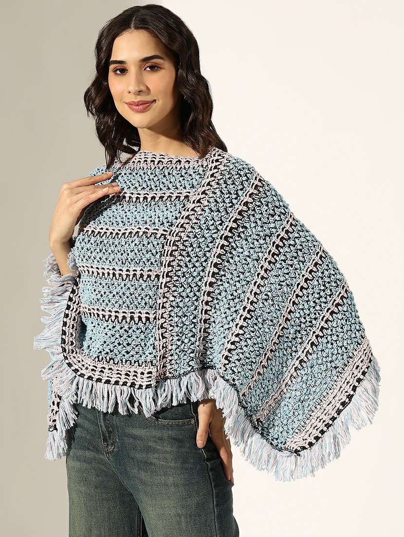 women self designed wool poncho - 22180075 -  Standard Image - 2