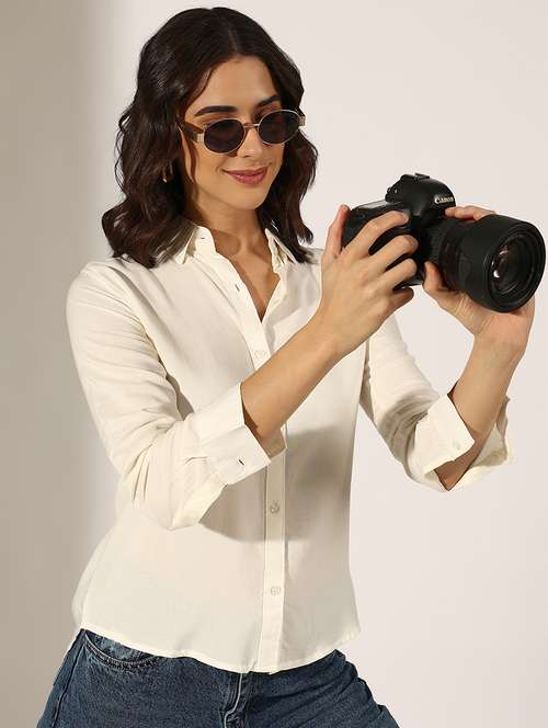 women collared three quarter sleeve regular shirt - 22180098 -  Standard Image - 0