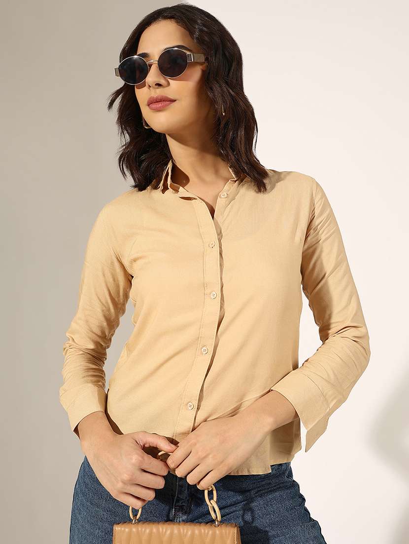 women collared three quarter sleeve regular shirt
