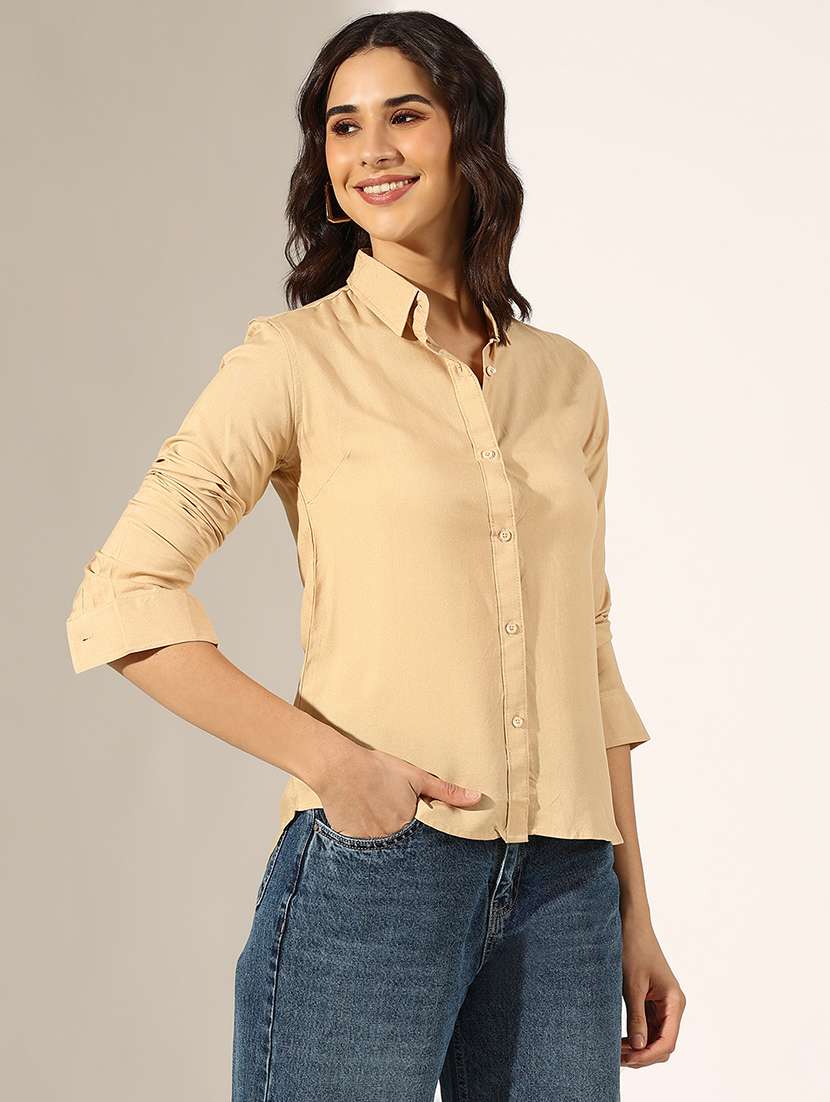 women collared three quarter sleeve regular shirt - 22180099 -  Standard Image - 2