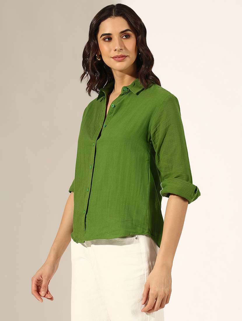 women collared three quarter sleeve regular shirt - 22180102 -  Standard Image - 2