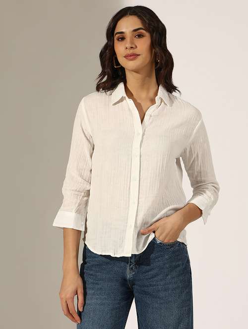 women collared three quarter sleeve regular shirt - 22180103 -  Standard Image - 0