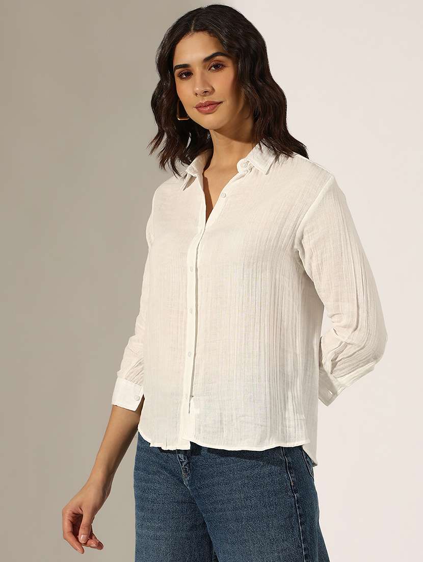 women collared three quarter sleeve regular shirt - 22180103 -  Standard Image - 2
