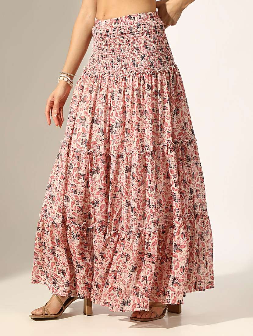 women printed high rise tiered skirt - 22180105 -  Standard Image - 2