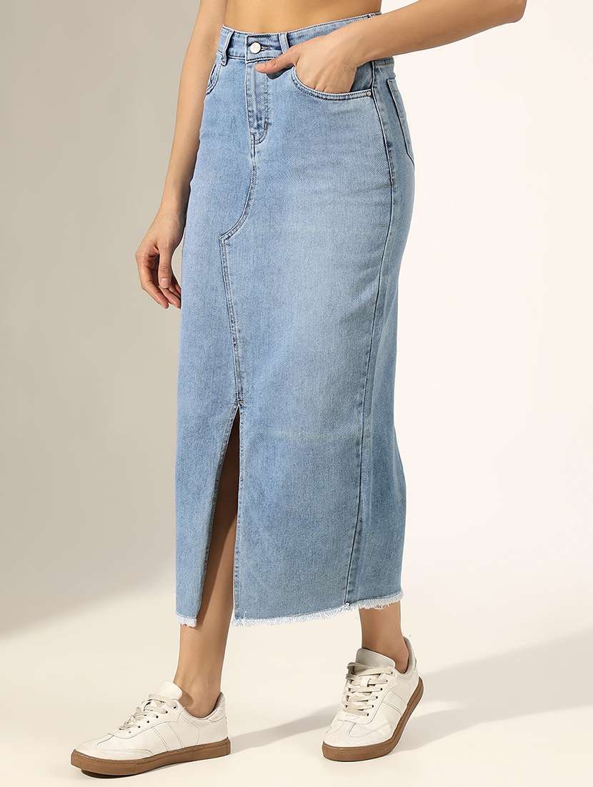 women solid mid rise denim skirt - 22180109 -  Standard Image - 2