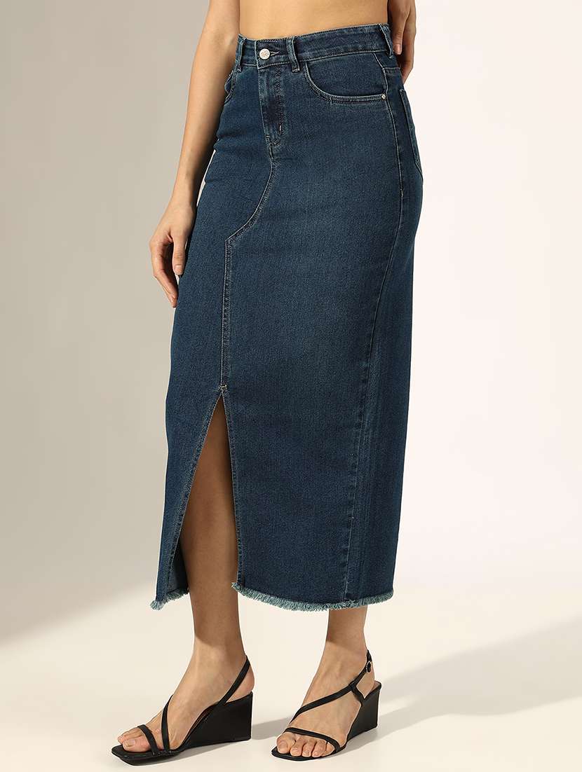 women solid mid rise denim skirt - 22180110 -  Standard Image - 2
