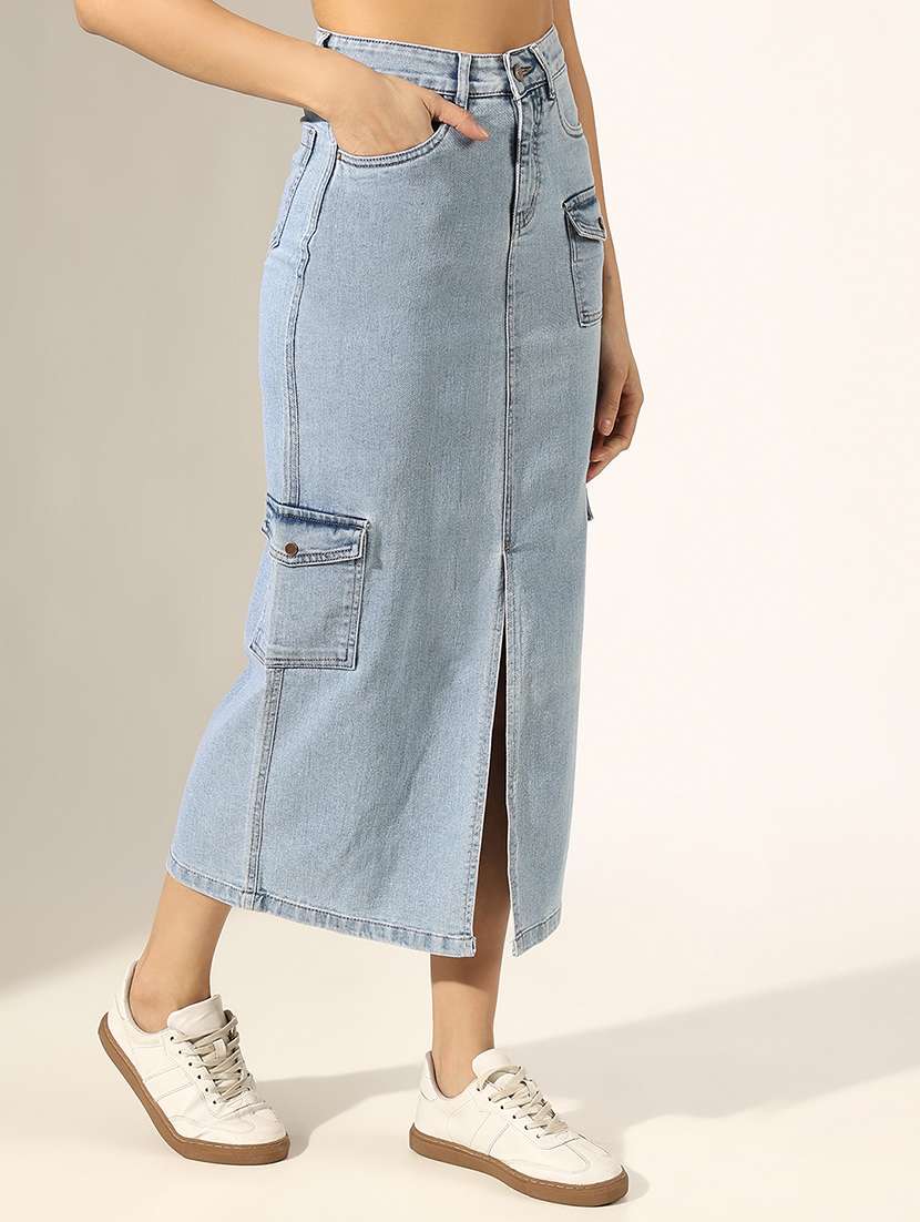 women solid high rise denim skirt - 22180111 -  Standard Image - 2