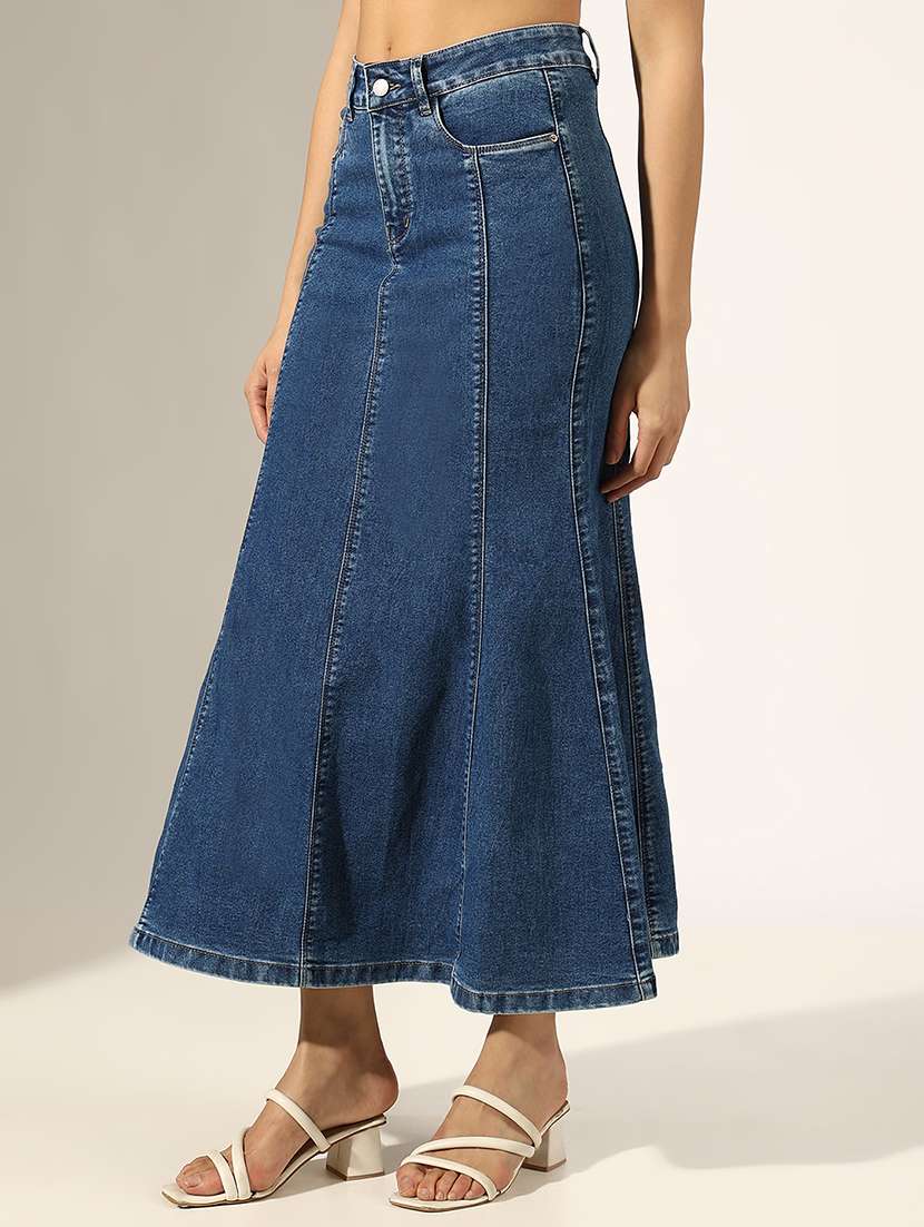 women solid high rise denim skirt - 22180112 -  Standard Image - 2