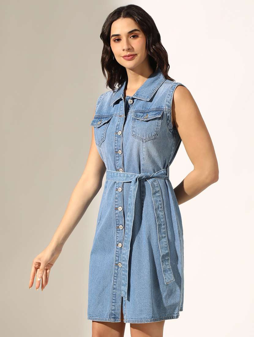 women solid denim shirt dress - 22180122 -  Standard Image - 2