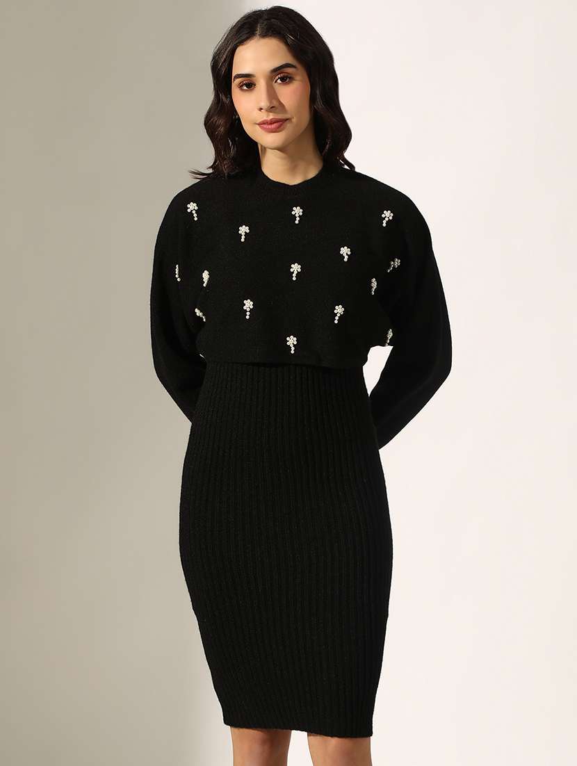 women embellished long sleeve bodycon dress  - 22180126 -  Standard Image - 2
