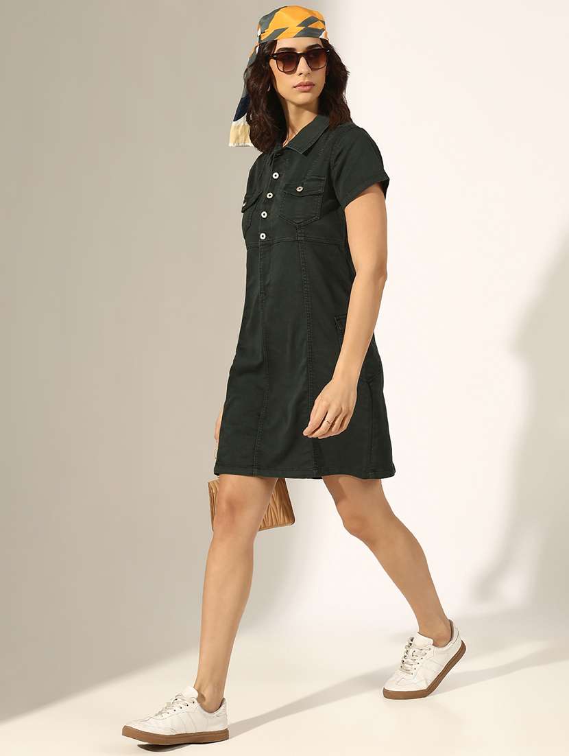 women solid denim sheath dress