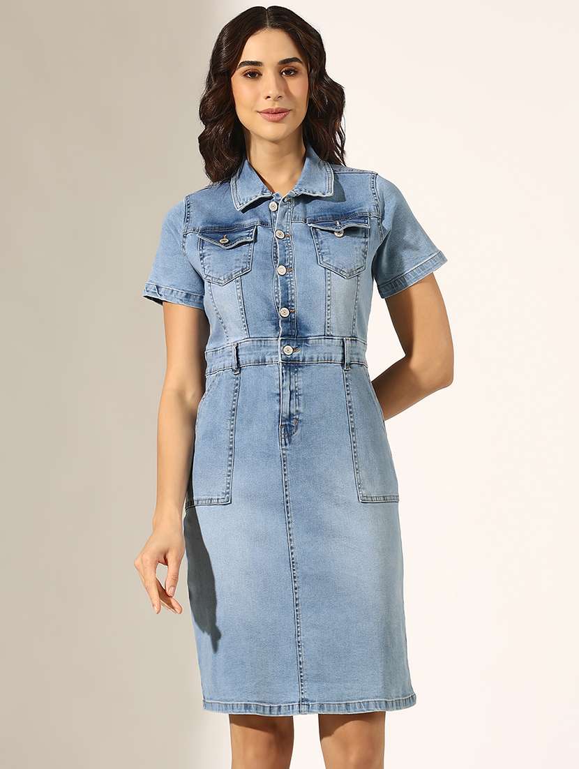 women solid denim bodycon dress - 22180132 -  Standard Image - 2