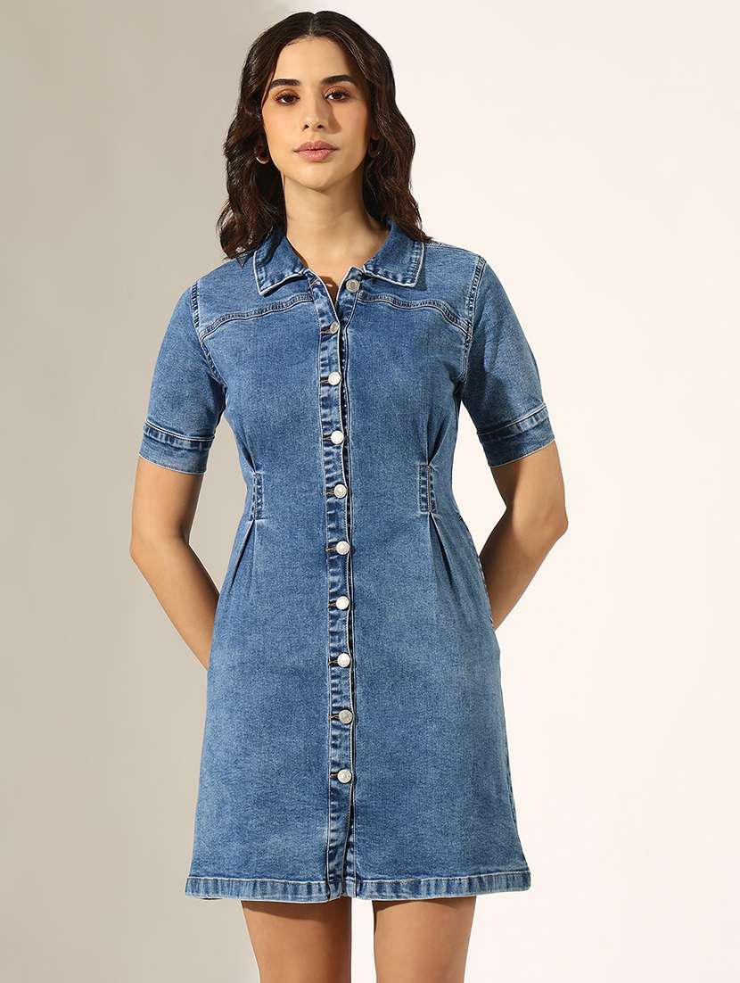 women solid denim shirt dress - 22180133 -  Standard Image - 2