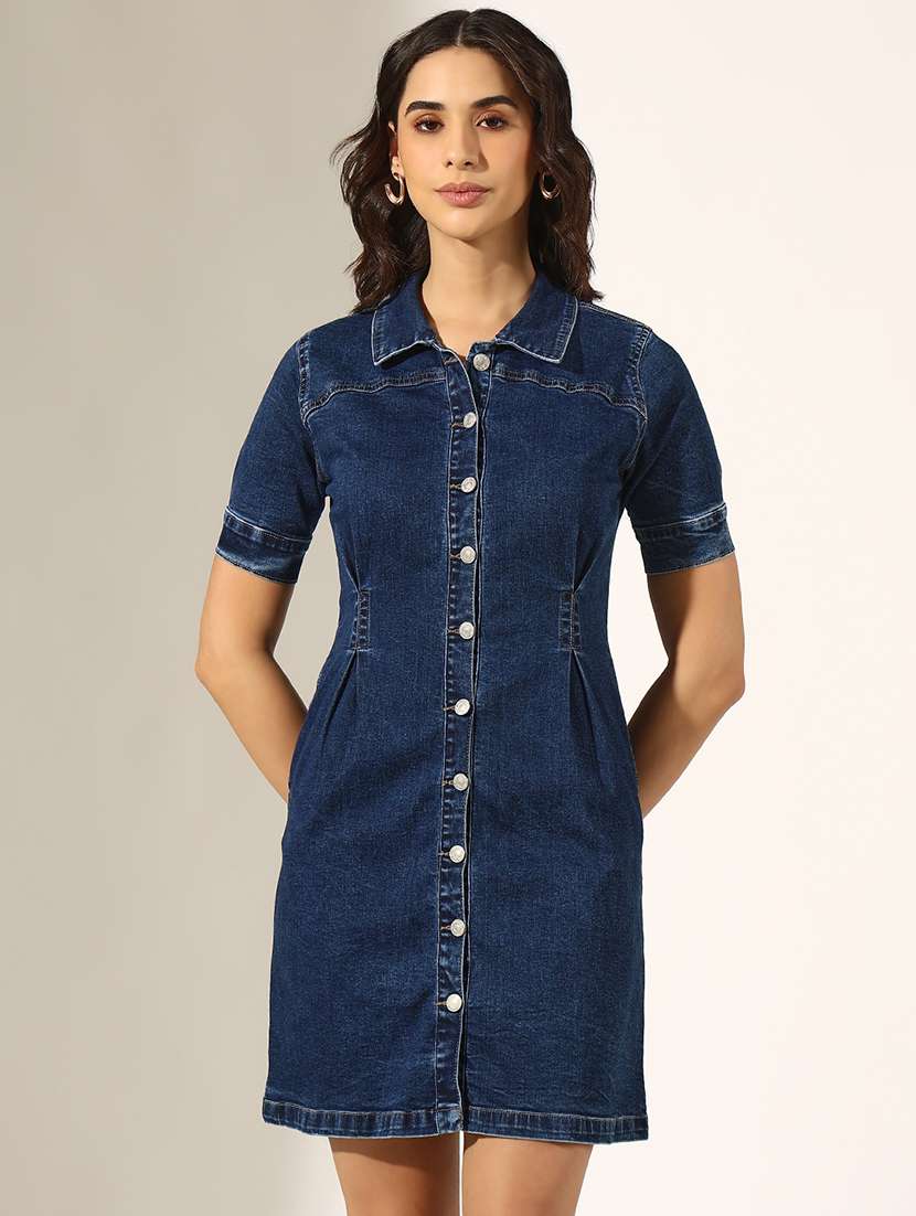 women solid denim shirt dress - 22180134 -  Standard Image - 2