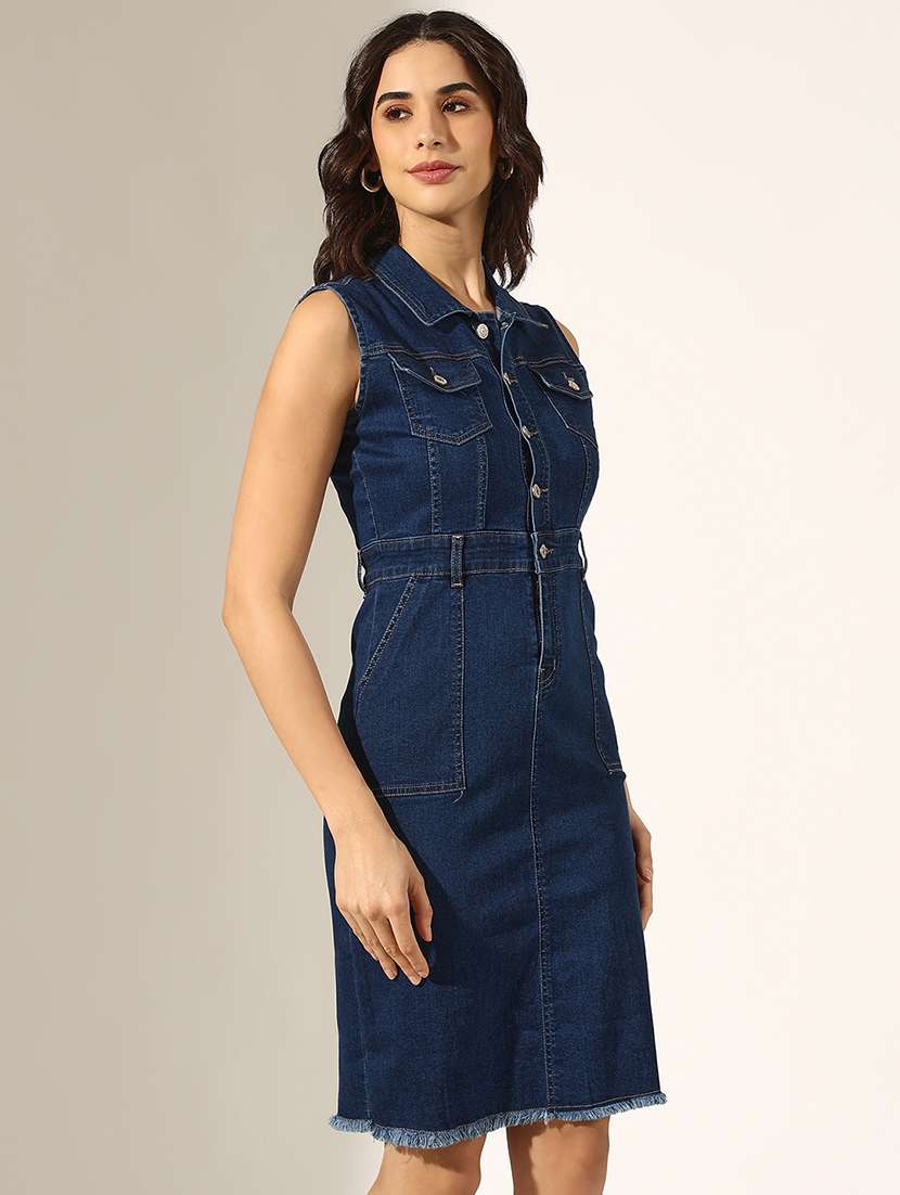 women solid denim bodycon dress - 22180136 -  Standard Image - 2